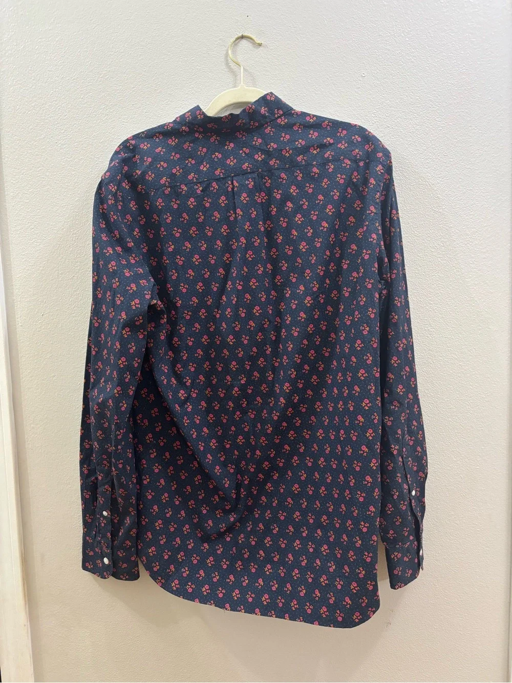 J. Crew Navy Button-Down Shirt with Pink Floral Print slim